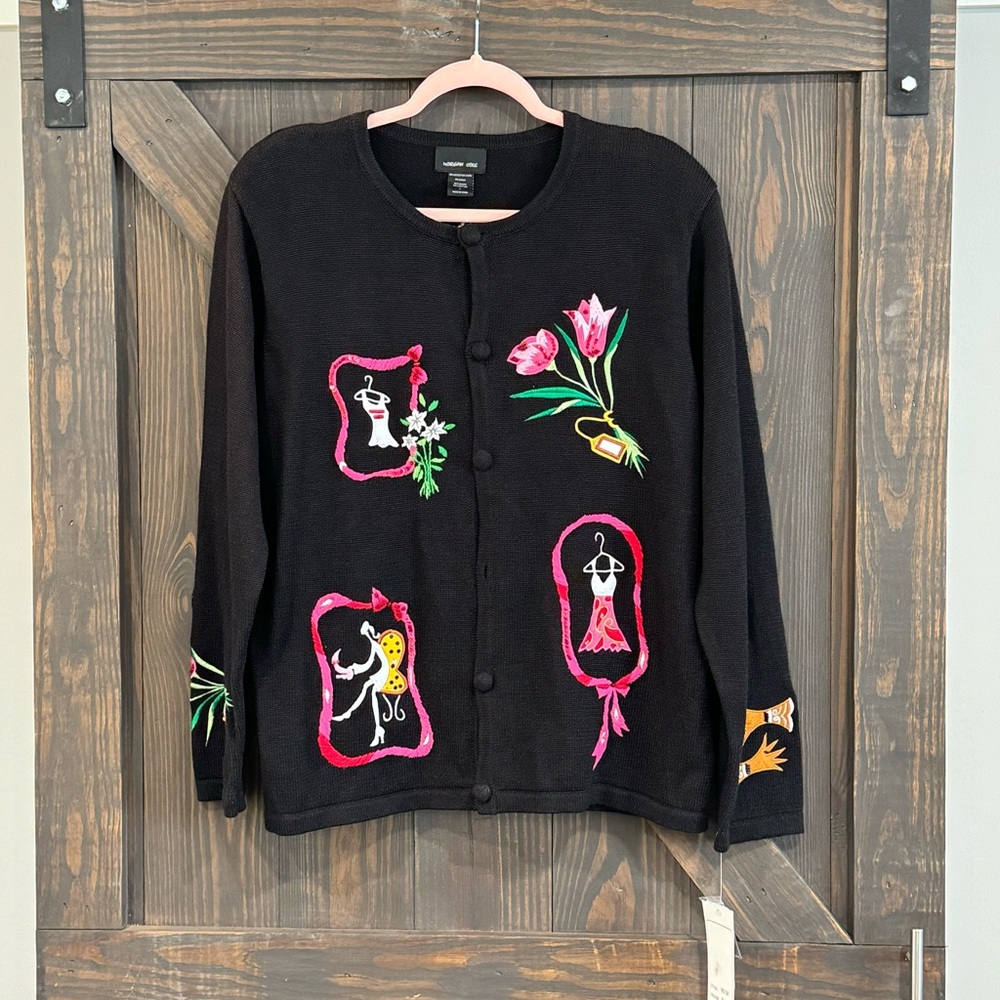 Morgan Cole Women’s Vintage Cardigan Embroidered Sequins Black Size Large NEW
